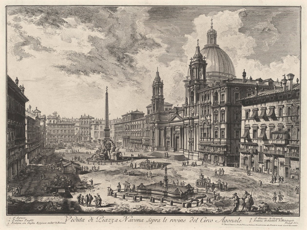 Udsigt over Piazza Navona med ruinerne af Domitians stadion (fra: Vedute di Roma) af Giovanni Battista Piranesi