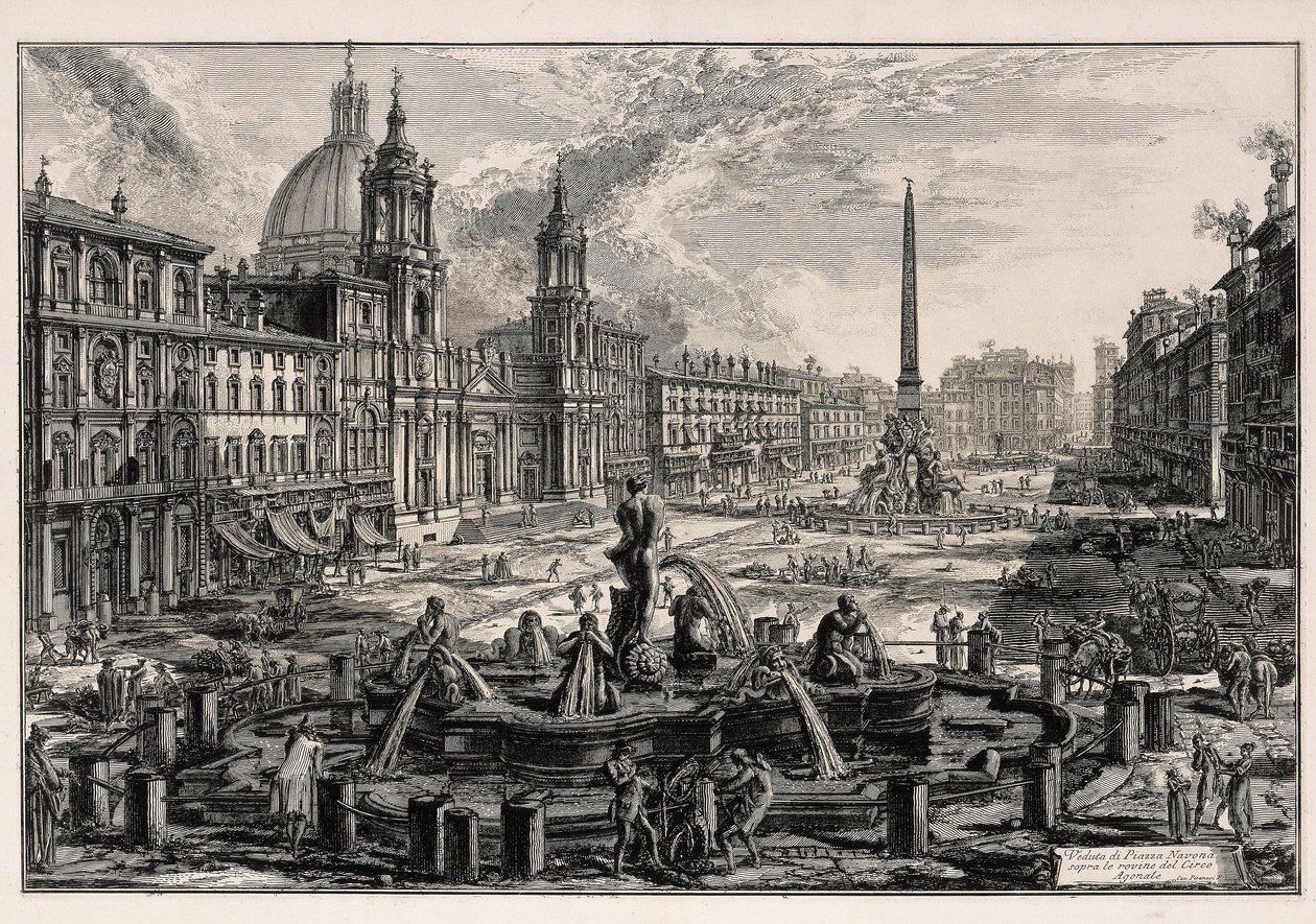 Udsigt over Piazza Navona i Rom (fra: Vedute di Roma) af Giovanni Battista Piranesi