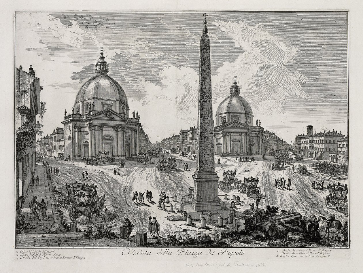Udsigt over Piazza del Popolo (fra: Vedute di Roma) af Giovanni Battista Piranesi