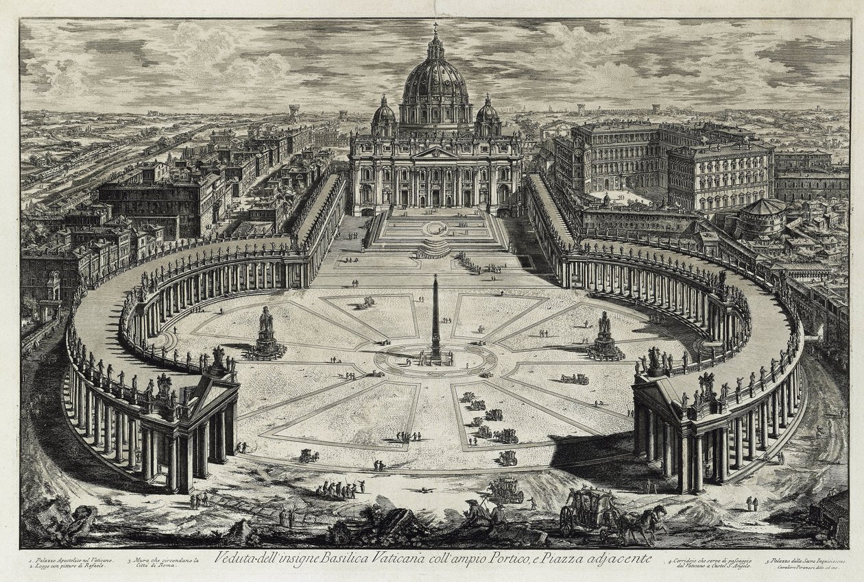 Udsigt over pladsen og Peterskirken i Vatikanet (fra: Vedute di Roma) af Giovanni Battista Piranesi