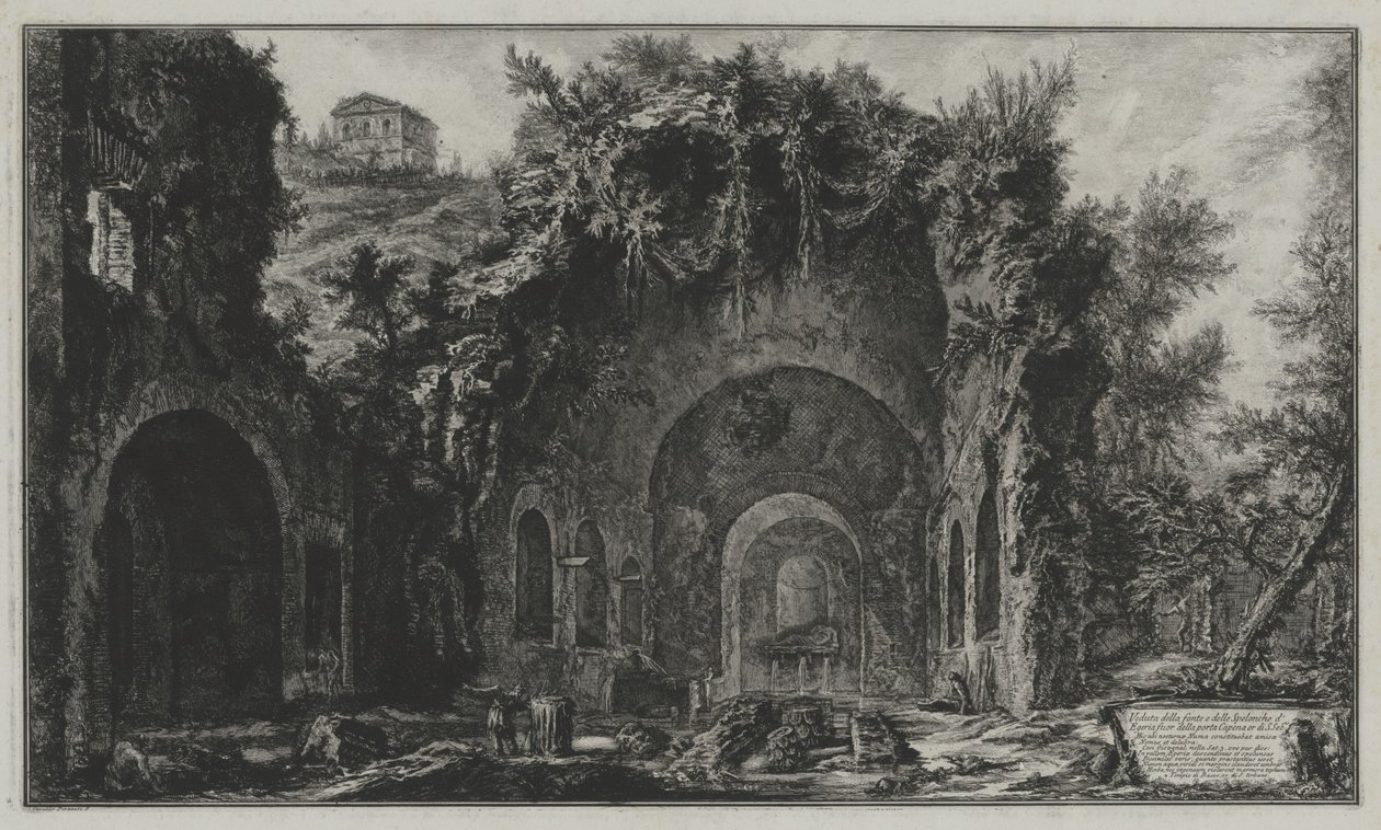 Udsigt over Egerias kilde og grotte uden for Porta Capena eller over San Sebastiano, fra: Vedute di Roma af Giovanni Battista Piranesi