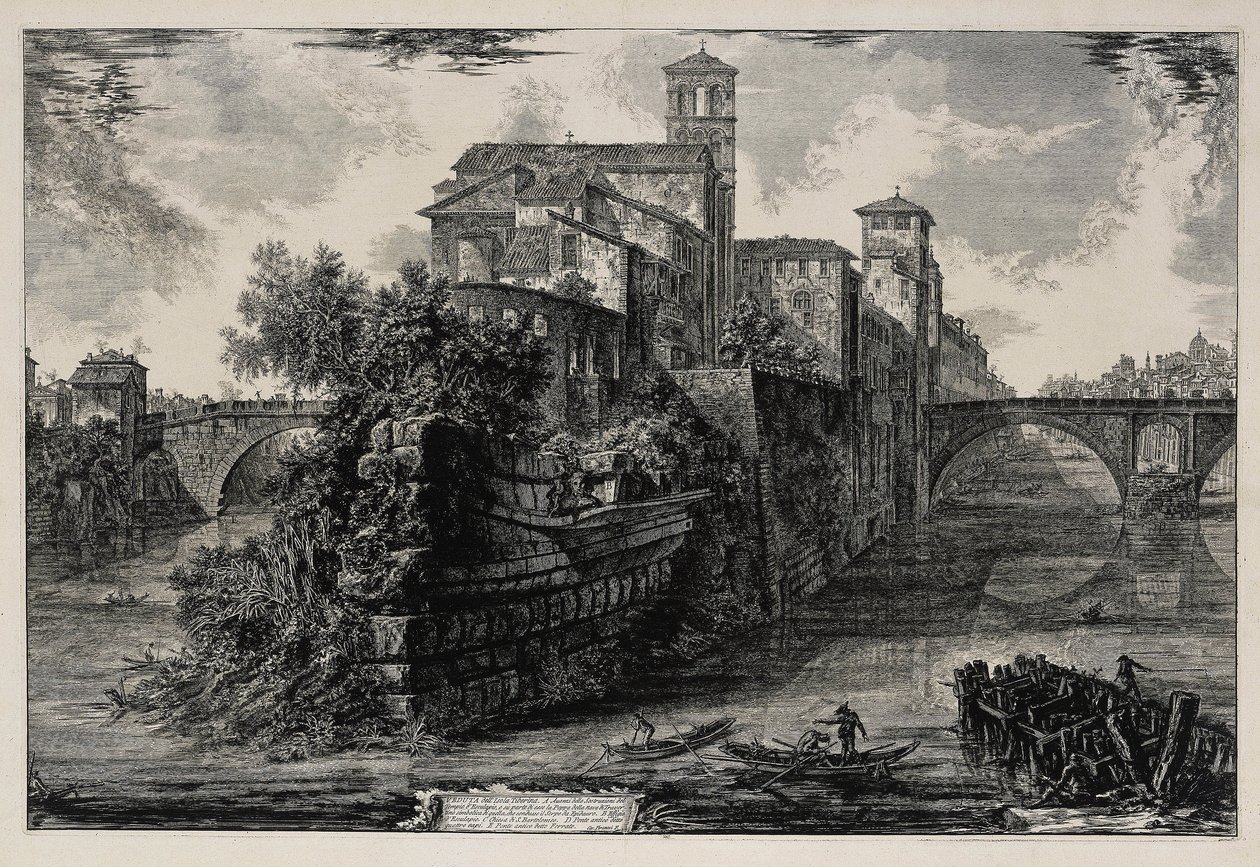 Udsigt over Tiberøen (fra: Vedute di Roma) af Giovanni Battista Piranesi
