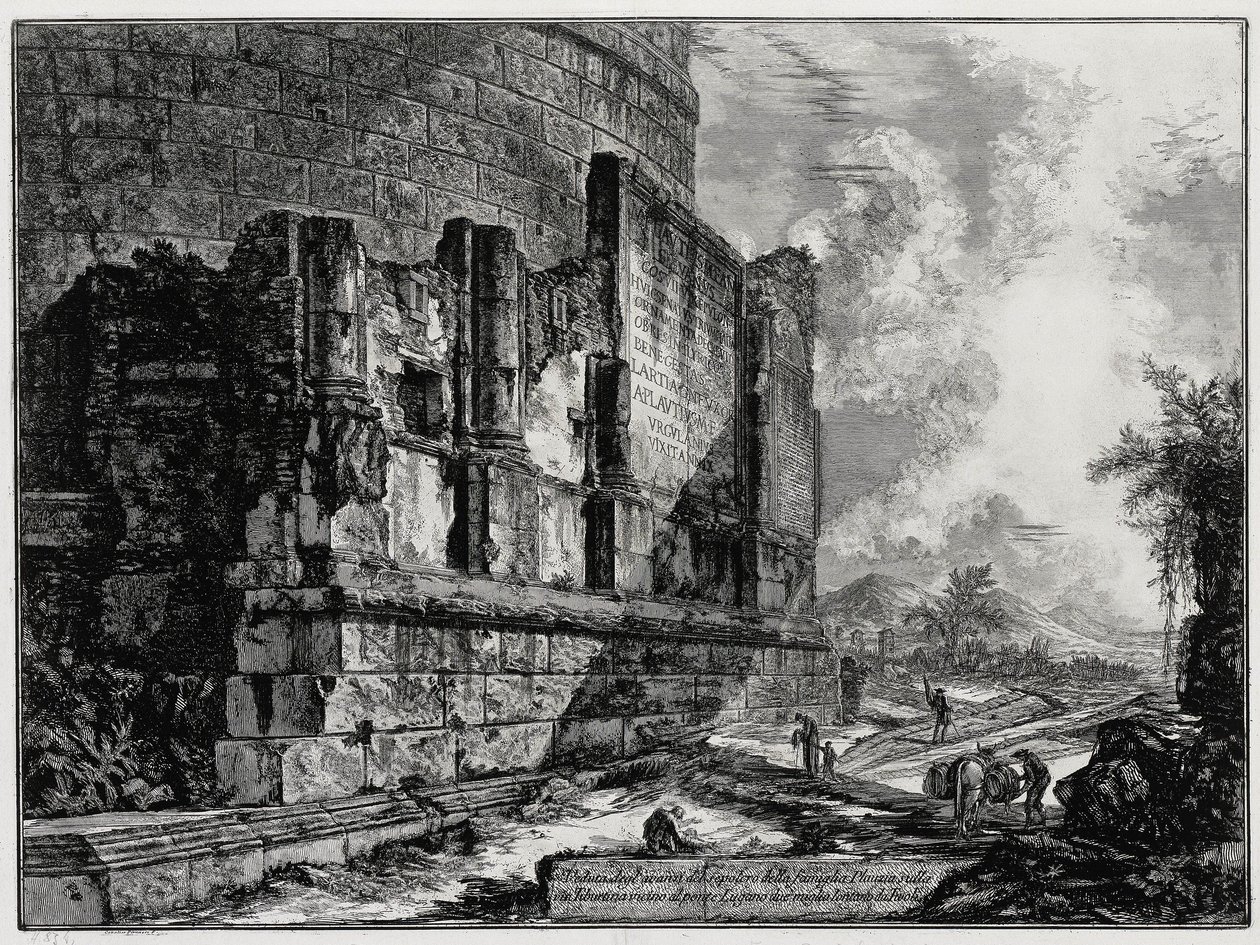 Udsigt over resterne af Plautiernes gravmæle nær Tivoli (fra: Vedute di Roma) af Giovanni Battista Piranesi