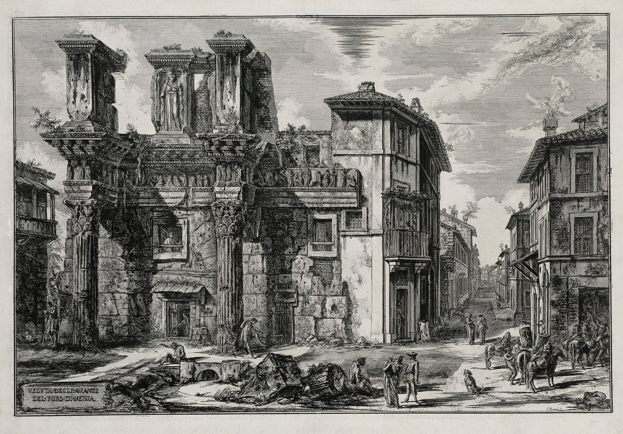 Udsigt over resterne af Nervas Forum i Rom (fra: Vedute di Roma) af Giovanni Battista Piranesi