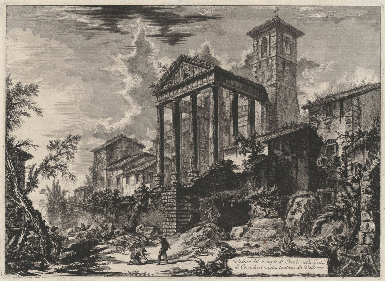 Udsigt over Herkulestemplet i byen Cora, ti mil fra Velletri (fra: Vedute di Roma) af Giovanni Battista Piranesi