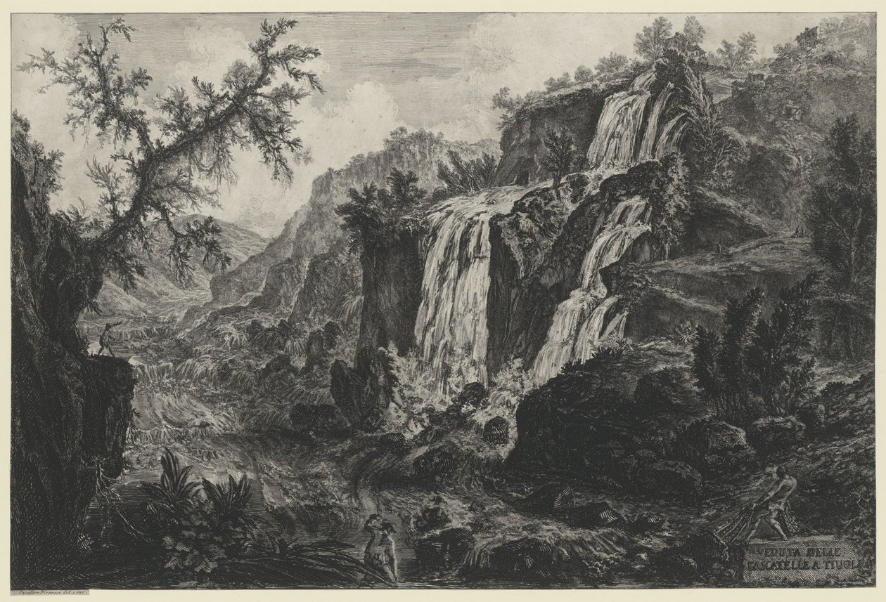 Udsigt over vandfaldet i Tivoli (fra: Vedute di Roma) af Giovanni Battista Piranesi