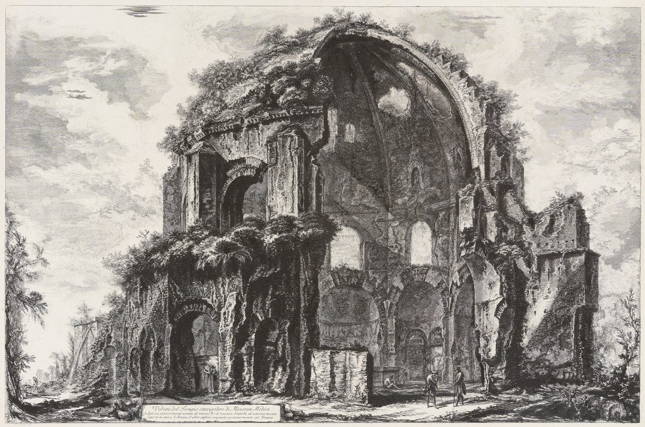 Udsigt over Minerva Medicas ottekantede tempel (nymfæum) af Giovanni Battista Piranesi