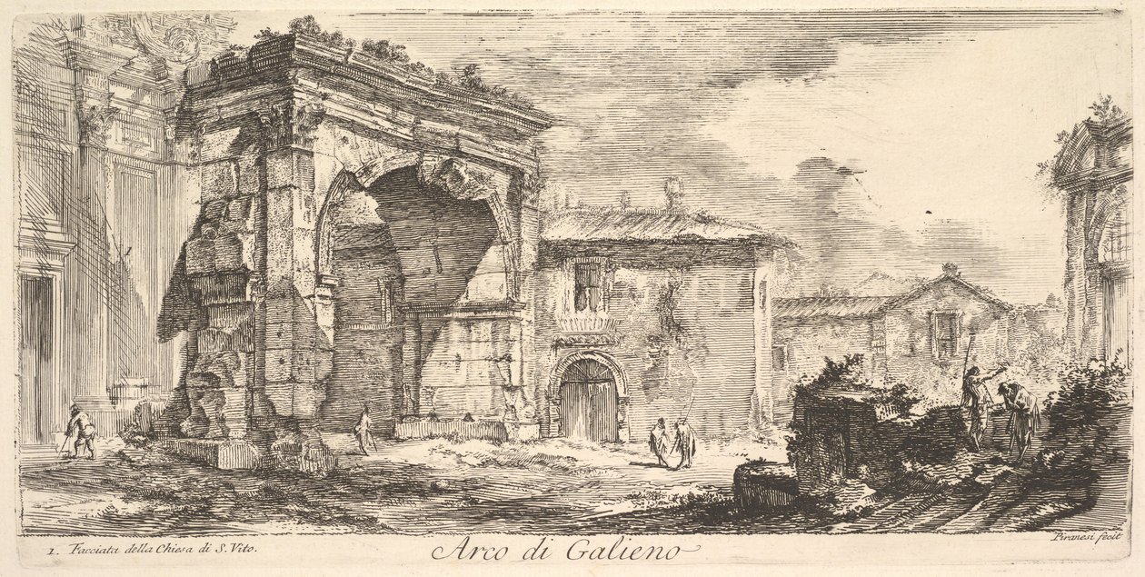 Galienus bue. 1. Facade af kirken S. Vito Arco di Gallieno. 1. Facciata af..., ca. 1748. af Giovanni Battista Piranesi