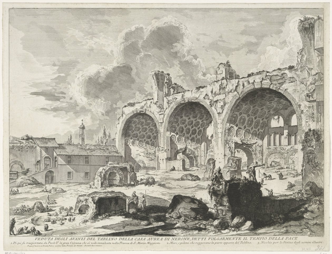 Basilica van Maxentius te Rom Udsigt over resterne af Tablino af Neros Gyldne Hus, almindeligvis kendt som Fredens Tempel (titel på objekt) Gezichten op Rom (serietitel) Udsigt over Rom designet og indgraveret af Giambattista Piranesi-arkitekten V af Giovanni Battista Piranesi