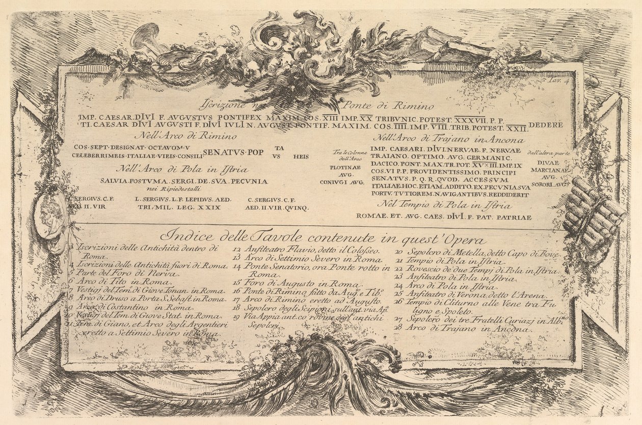 Begyndende inskription på siden af ​​R ..., ca. 1748. af Giovanni Battista Piranesi