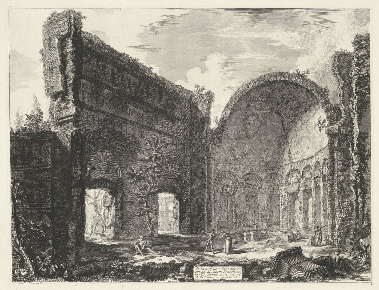 Bibliotheek i de Villa Adriana t og Tivoli Rester af et værelse tilhørende Castro Pretorio i Villa Adriana i Tivoli (titel på objekt) Gezichten op Rom (serietitel) Udsigt over Rom designet og indgraveret af Giambattista Piranesi-arkitekten Ve (nez) i af Giovanni Battista Piranesi