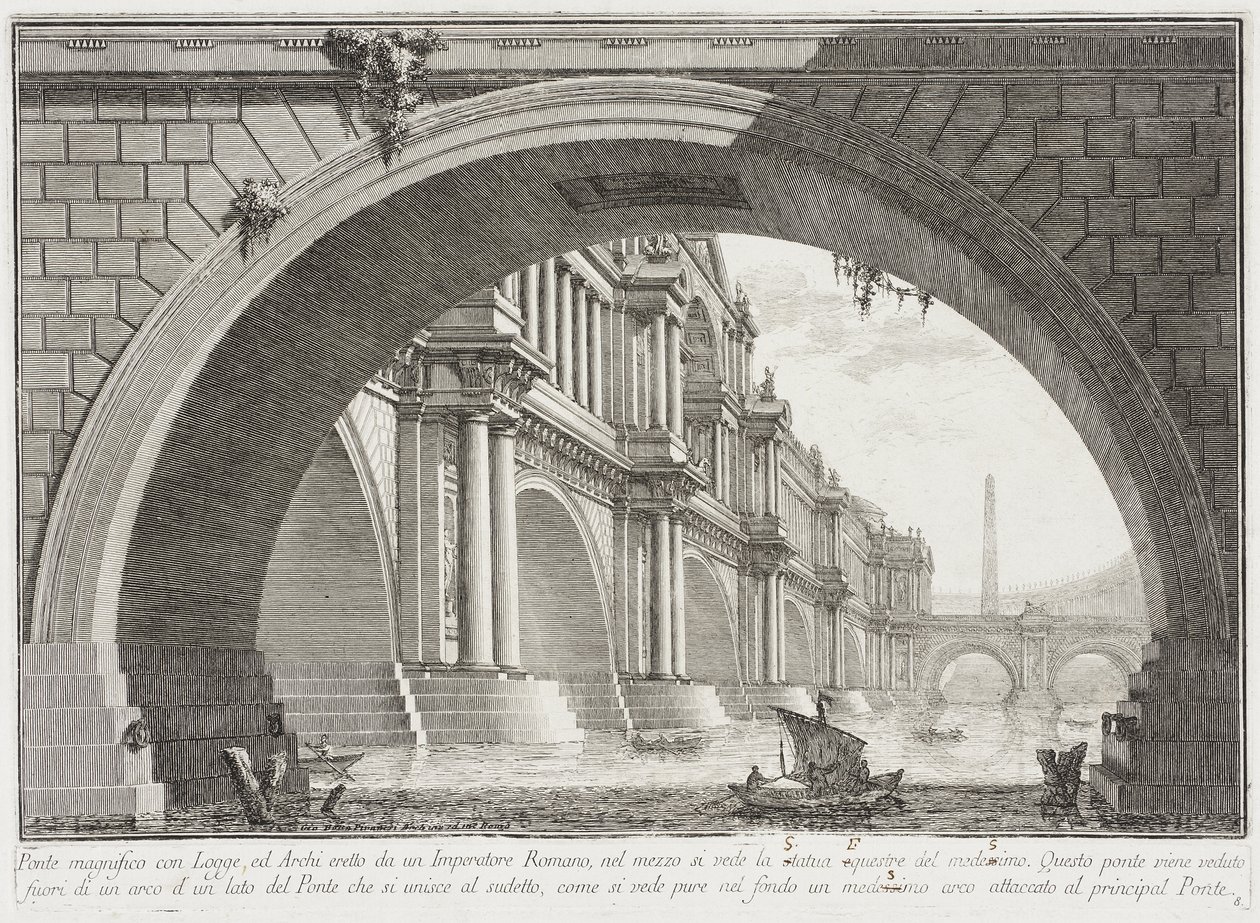 Bro dækket af loggiaer og buer af Giovanni Battista Piranesi