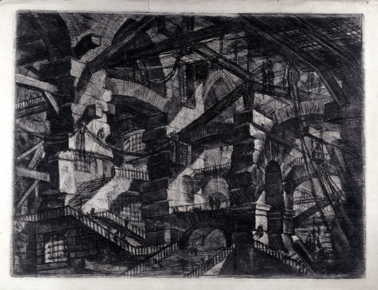"Opfindelsesfængsler" "Internt syn på et imaginært fængsel. Tegning af Giovanni Piranesi (kendt som Piranese) (1720-1778). af Giovanni Battista Piranesi