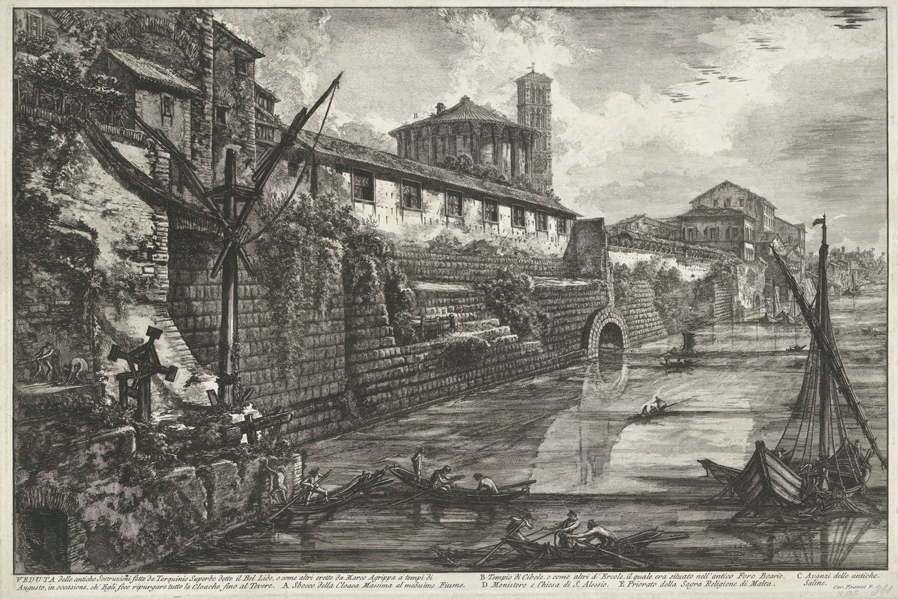 Cloaca Maxima te Rom Udsigt over den gamle Sostrizioni lavet af Tarquinio Superbo kaldet Bel Lid (...) (titel på objektet) Gezichten op Rom (serietitel) Udsigt over Rom designet og indgraveret af Giambattista Piranesi-arkitekten Ve (nez) iano (serietitel) af Giovanni Battista Piranesi