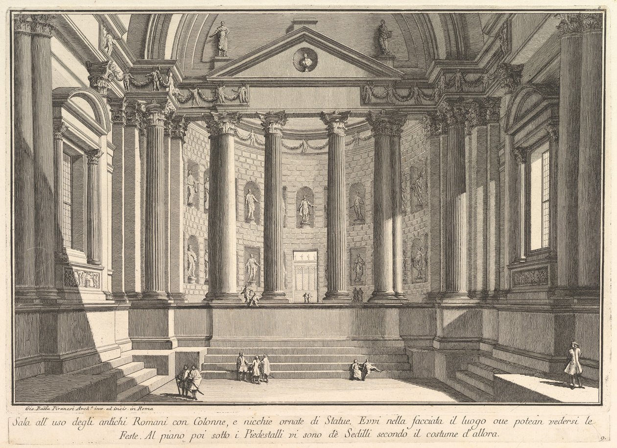 Søjlehal efter de gamle romeres skik, og nicher prydet med..., ca. 1750. af Giovanni Battista Piranesi