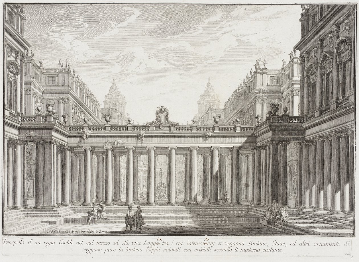 Gårdsplads omgivet af søjlegange af Giovanni Battista Piranesi