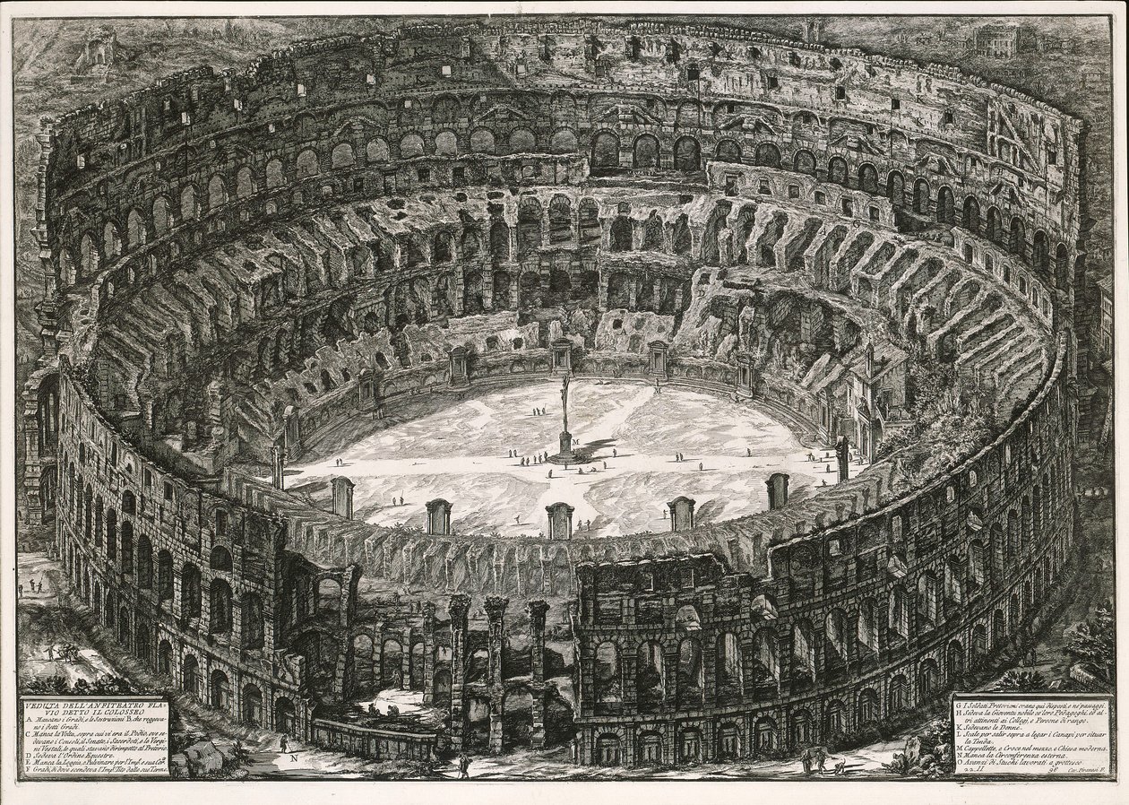 Colosseum set i fugleperspektiv (fra: Vedute di Roma) af Giovanni Battista Piranesi