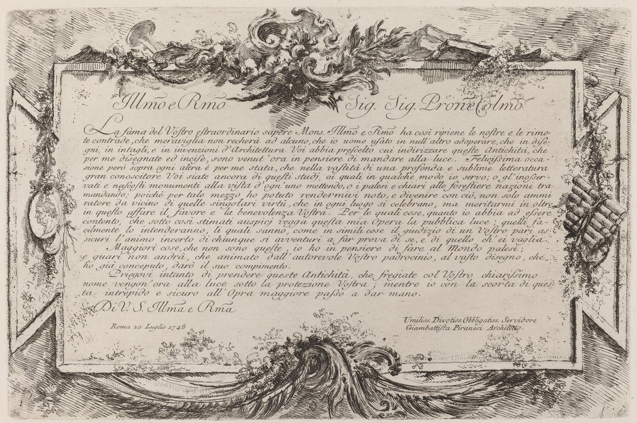 Dedikation af Giovanni Battista Piranesi