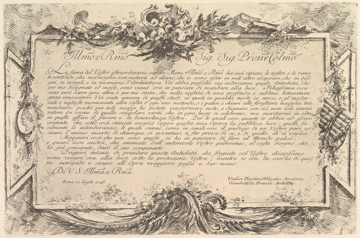 Dedikation til Giovanni Bottari Dedikation til Bottari, ca. 1748. af Giovanni Battista Piranesi