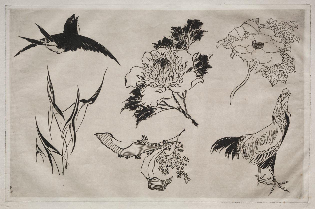 Middagsservice (Rousseau-service): Svale, hane og blomster (nr. 8) af Giovanni Battista Piranesi