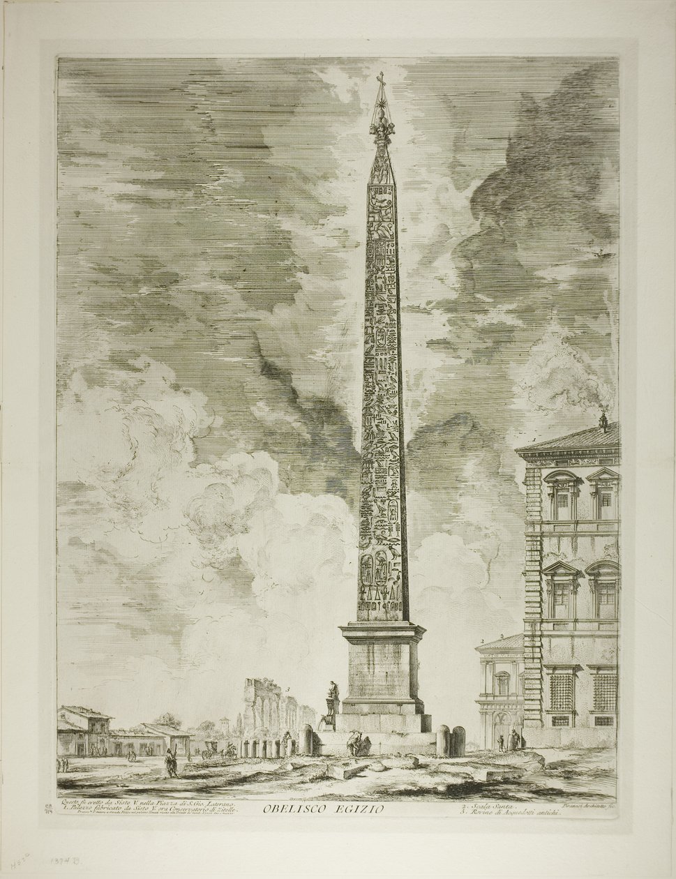 Egyptisk Obelisk. Denne blev rejst af pave Sixtus V på Piazzaen ved St. John Lateran, fra udsigt over Rom af Giovanni Battista Piranesi