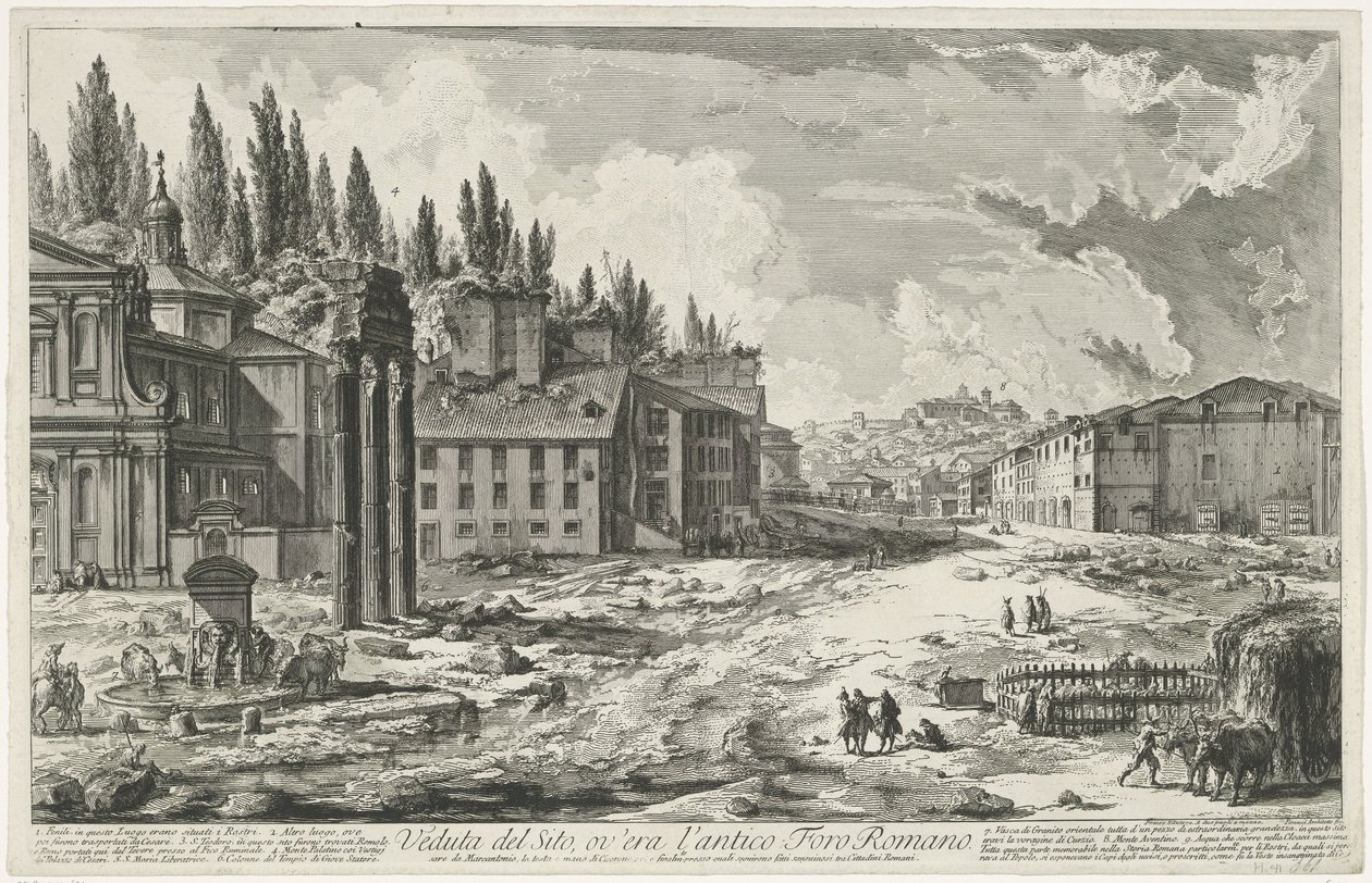 Forum Romanum met de Tempel van Jupiter Stator te Rom Udsigt over stedet, hvor det gamle Forum Romanum var (titel på objekt) Gezichten op Rom (serietitel) Udsigt over Rom designet og indgraveret af Giambattista Piranesi-arkitekten Ve (nez) iano (serietitel af Giovanni Battista Piranesi
