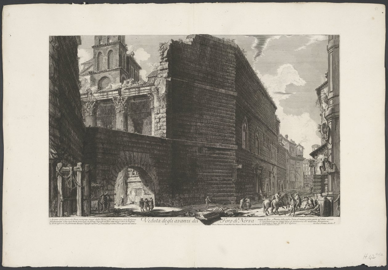 Forum af Augustus i Rom Udsigt over resterne af Forum of Nerva (titel på objekt) Gezichten op Rom (serietitel) Udsigt over Rom designet og indgraveret af Giambattista Piranesi-arkitekten Ve (nez) iano (serietitel) af Giovanni Battista Piranesi