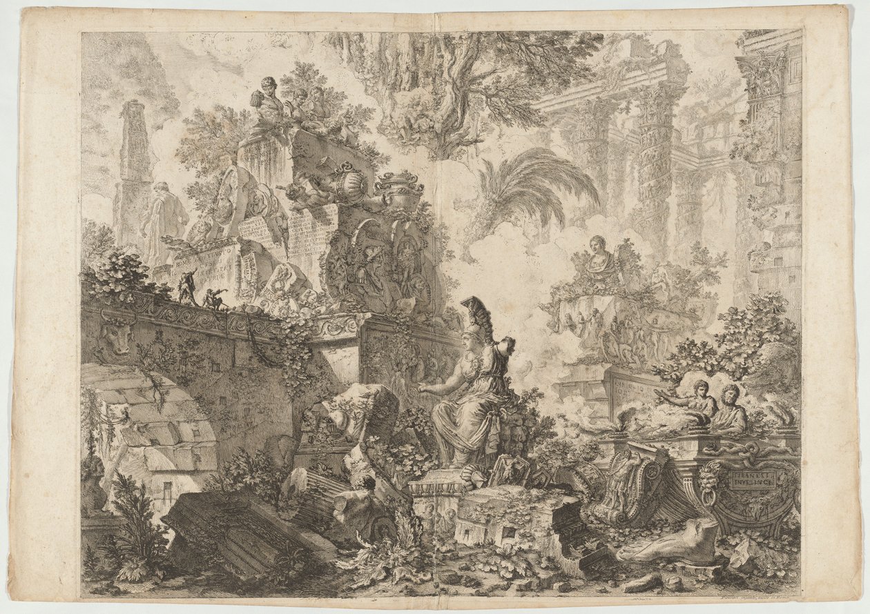 Frontispice med statue af Minerva af Giovanni-Battista Piranesi