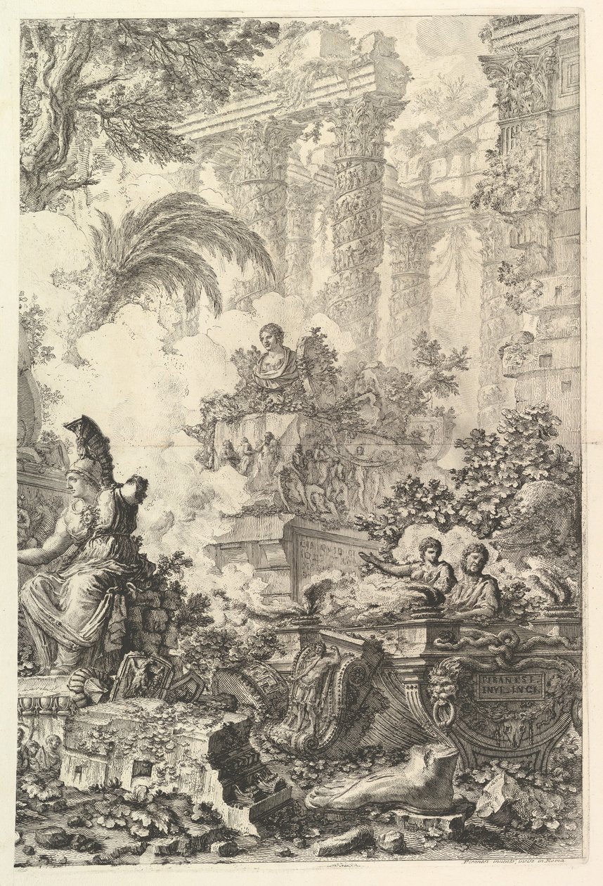 Frontispice, med Statue af Minerva, ca. 1748. af Giovanni Battista Piranesi