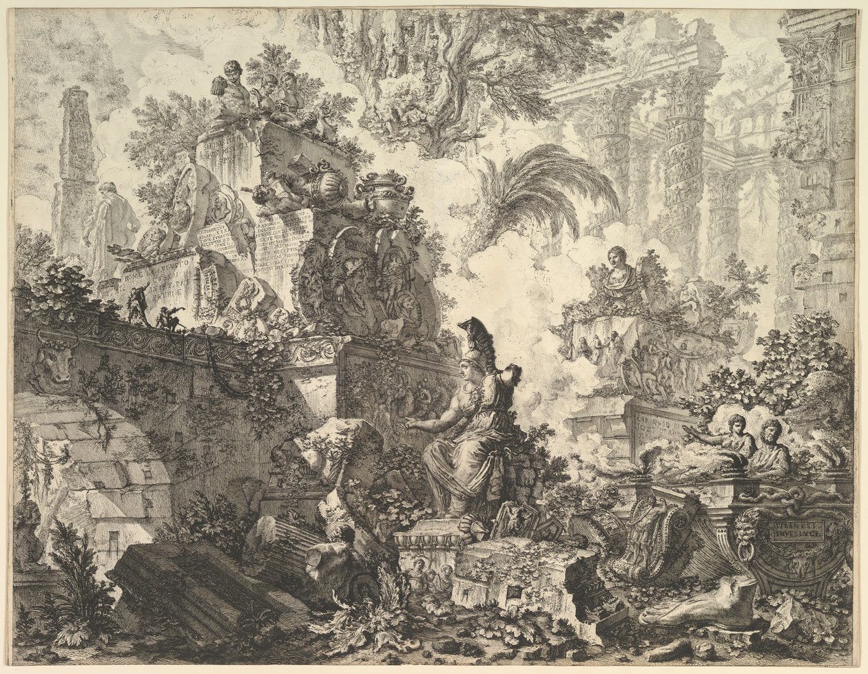 Frontispice, med Statue af Minerva, ca. 1748. af Giovanni Battista Piranesi