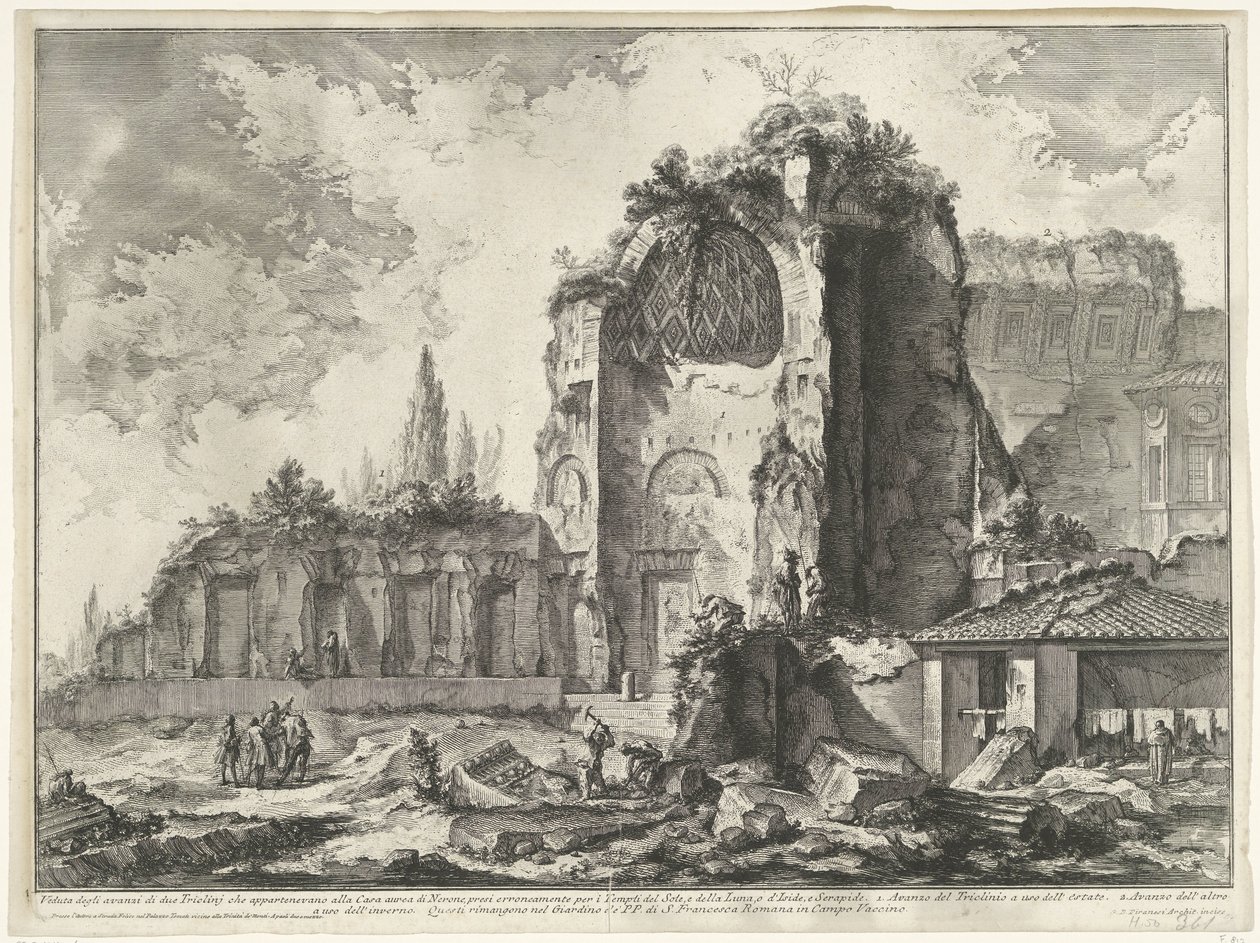 Gezichten op Rom, de Campagna osv. (122 blade) Udsigt over resterne af to Triclinium, der tilhørte Nerons Gyldne Hus (...) (titel på objektet) Gezichten op Rom (serietitel) Udsigt over Rom designet og indgraveret af Giambattista Piranesi archite af Giovanni Battista Piranesi