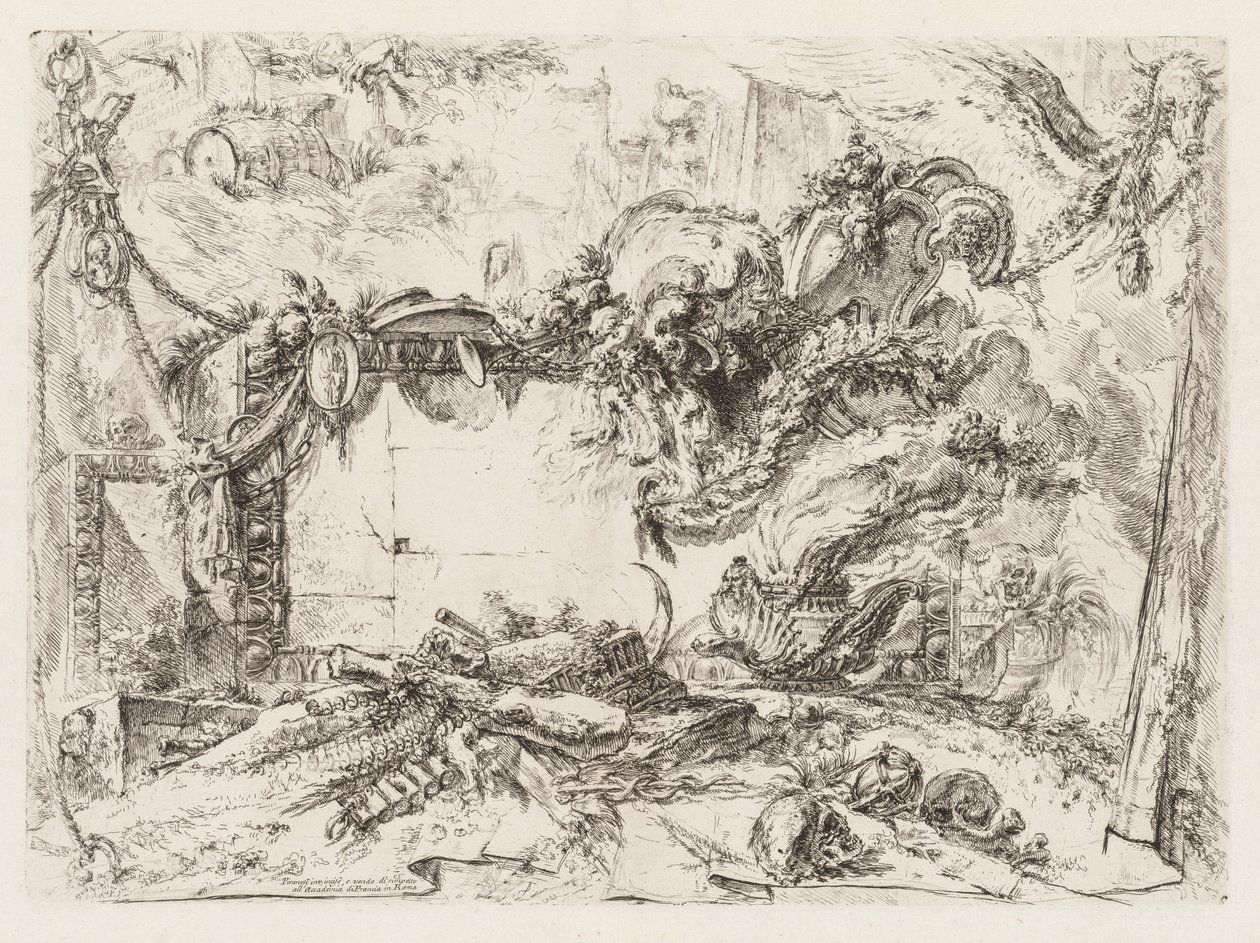Groteschi: Ruiner med kranier og en rygende vase af Giovanni Battista Piranesi