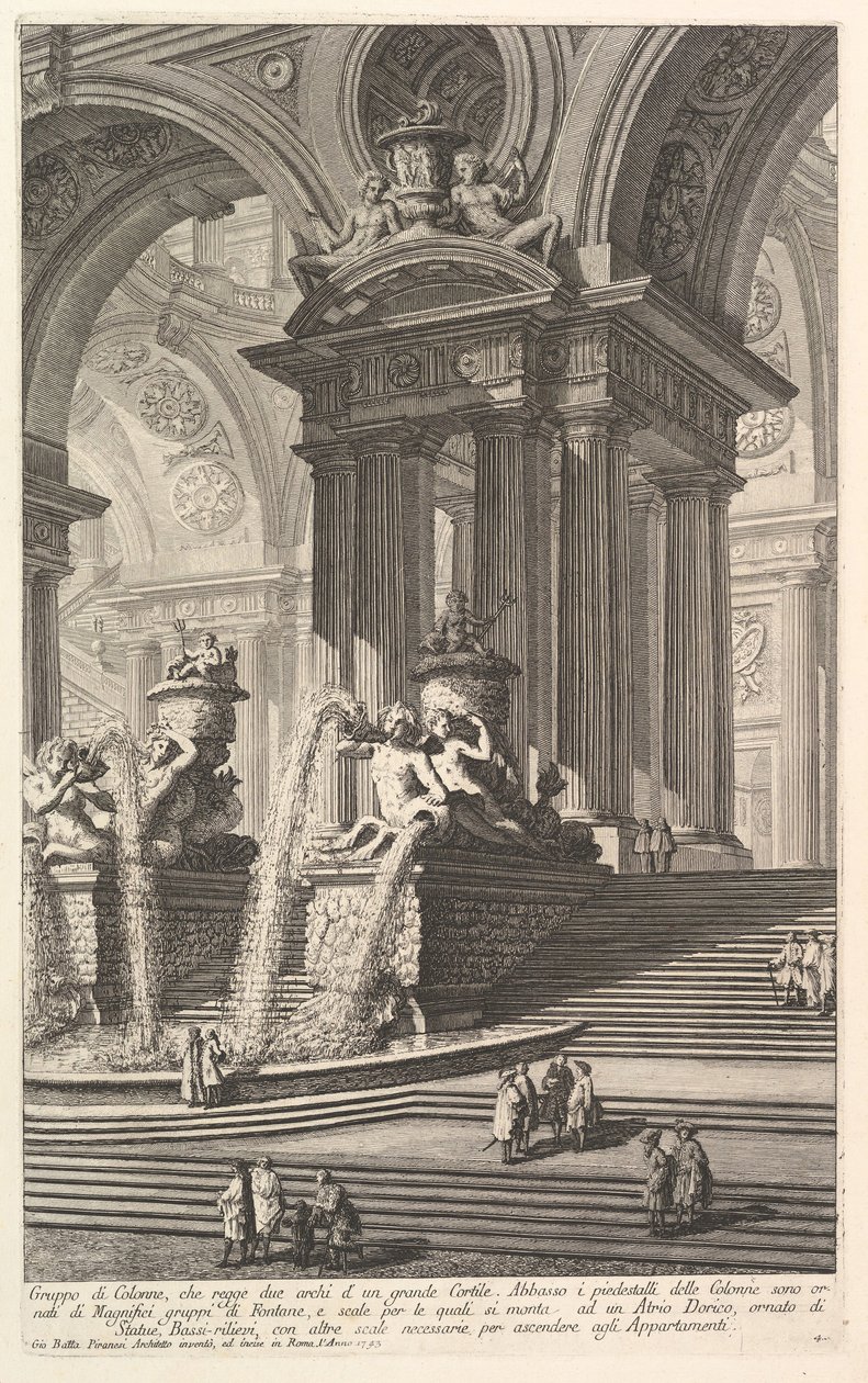 Gruppe af søjler, der understøtter to buer af en stor gårdhave. . . Gruppo di Colonn..., ca. 1750. af Giovanni Battista Piranesi