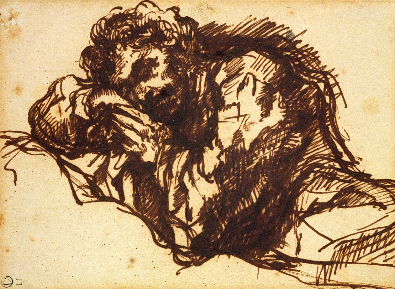 Halv længde portræt af en mand bøjet over (pen og blæk på papir) af Giovanni Battista Piranesi