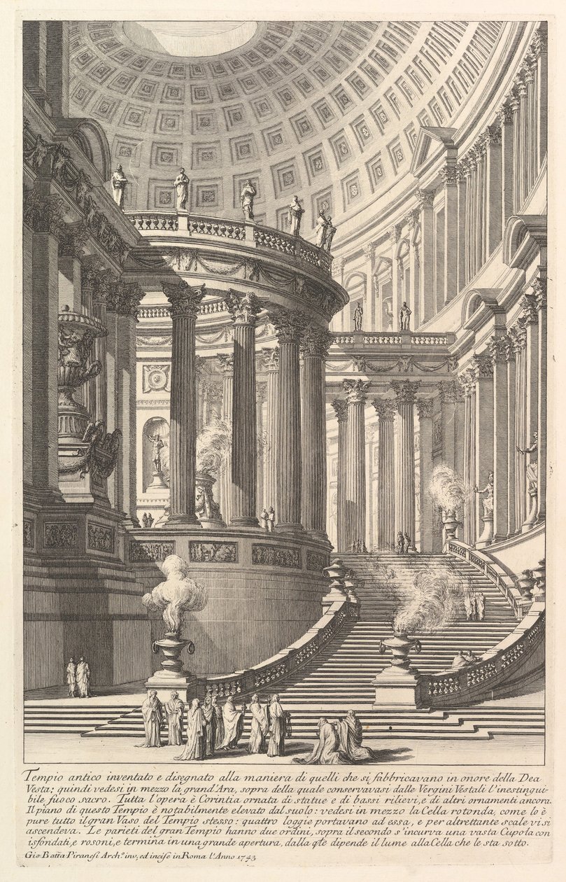 Imaginært gammelt tempel designet i stil med dem, der blev bygget til ære for gudinden ..., ca. 1750. af Giovanni Battista Piranesi