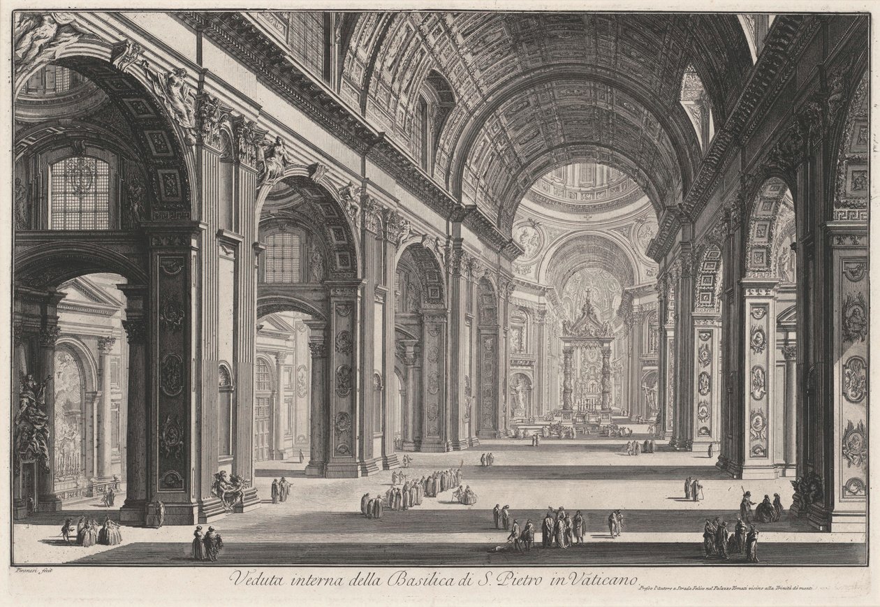Indre udsigt over Peterskirken i Vatikanet (fra: Vedute di Roma) af Giovanni Battista Piranesi