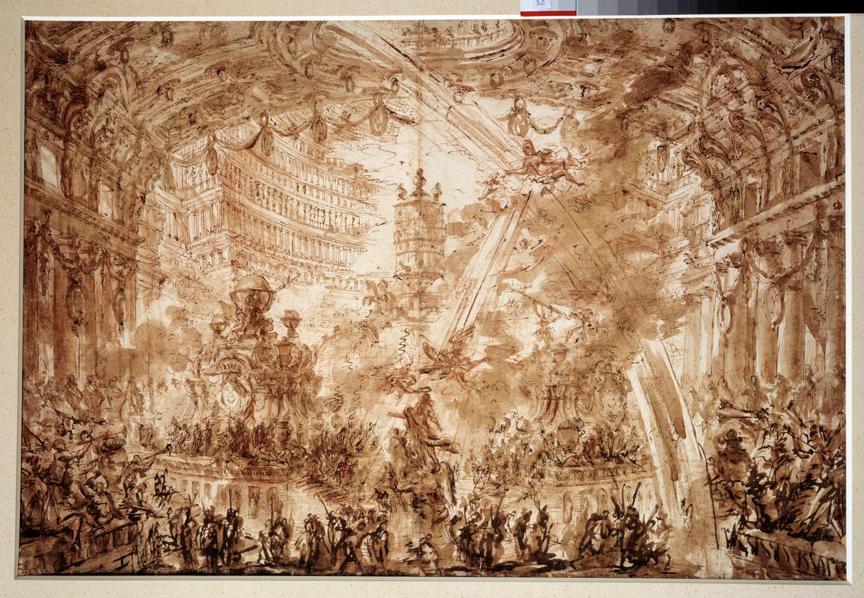 Inde i et palads: to Flying Renames kroner en karakter. Tegning af Giovanni Piranese (1720-1778) af Giovanni Battista Piranesi