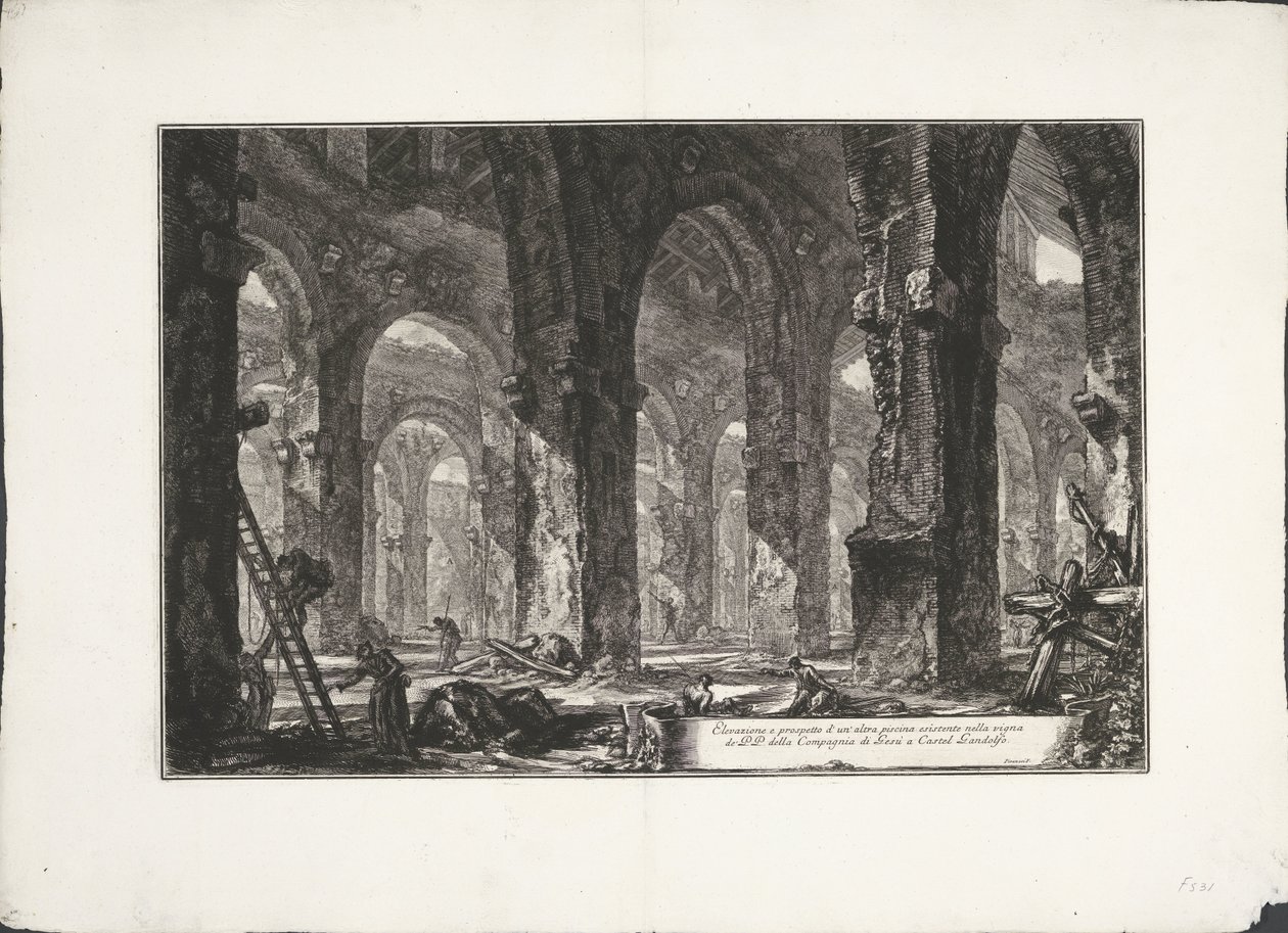 Interieur van badhuis i Castel Gandolfo Højde og højde af endnu en swimmingpool, der findes i vingården i P.P. af Jesu Society i Castel Gandolfo. (titel på objekt) Archeologische vondsten uit Albano en Castel Gandolfo (serietitel) Oldtiden af Giovanni Battista Piranesi