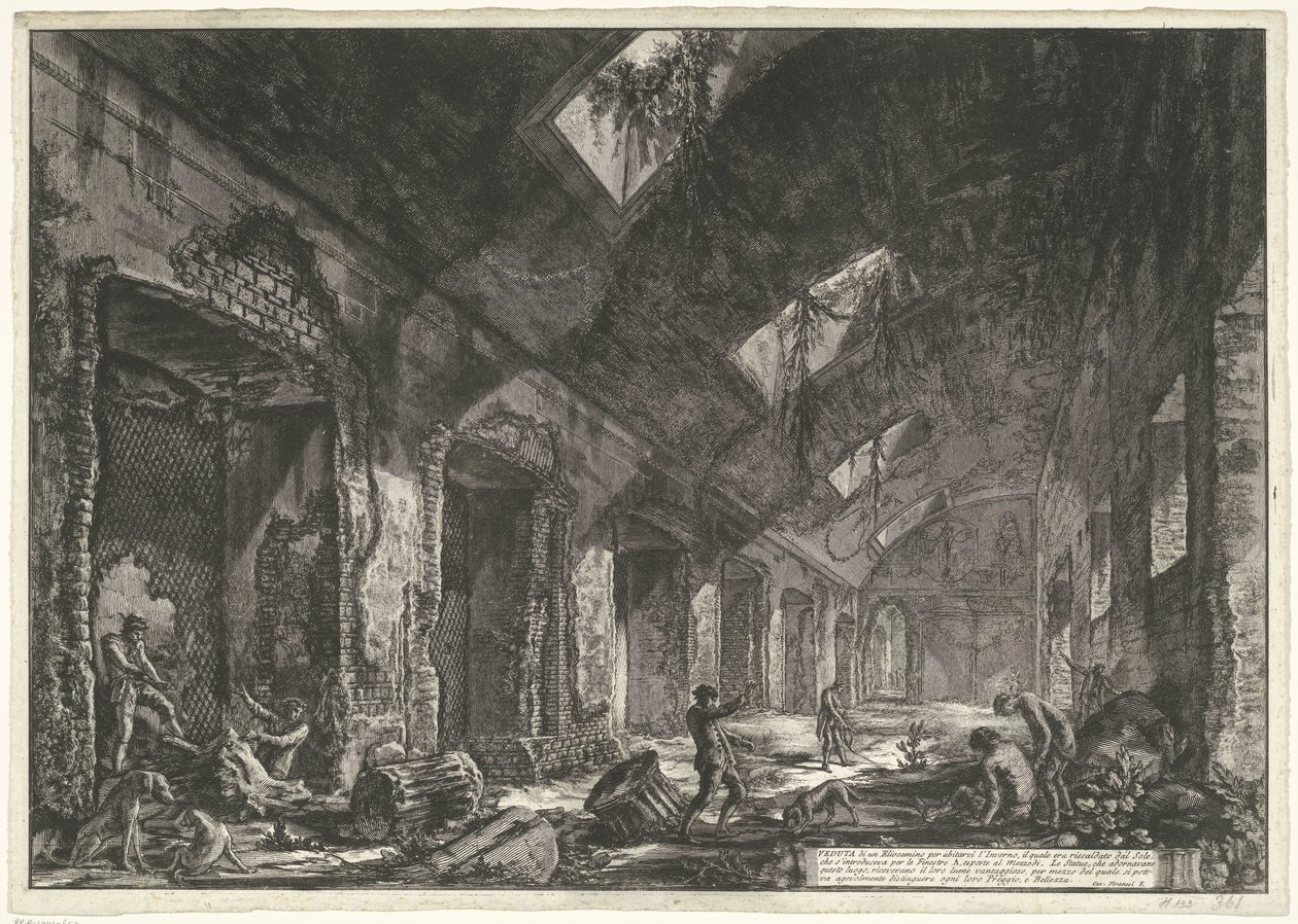 Interieur van de Heliocaminus Baden i de Villa Adriana t og Tivoli Udsigt over en Helio-pejs til at leve om vinteren, som blev opvarmet af solen, som blev introduceret gennem vinduerne (titel på objekt) Gezichten op Rom (serietitel) Udsigt over Rom diseg af Giovanni Battista Piranesi