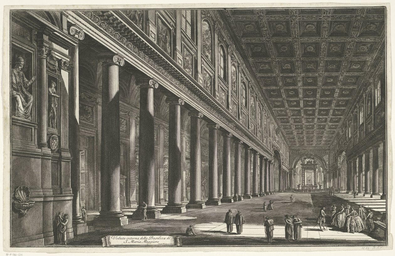 Interieur fra Santa Maria Maggiore i Rom Indvendigt billede af basilikaen S. Maria Maggiore (titel på objektet) Gezichten op Rom (serietitel) Udsigt over Rom designet og indgraveret af Giambattista Piranesi-arkitekten Ve (nez) iano (serietitel) af Giovanni Battista Piranesi