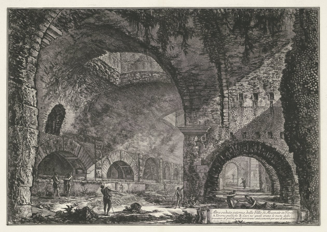 Interieur van de Tempel van Hercules Victor t og Tivoli En anden intern udsigt over Villa di Mecenate i Tivoli (titel på objekt) Gezichten op Rom (serietitel) Udsigt over Rom designet og indgraveret af Giambattista Piranesi-arkitekten Ve (nez) iano (serie  af Giovanni Battista Piranesi