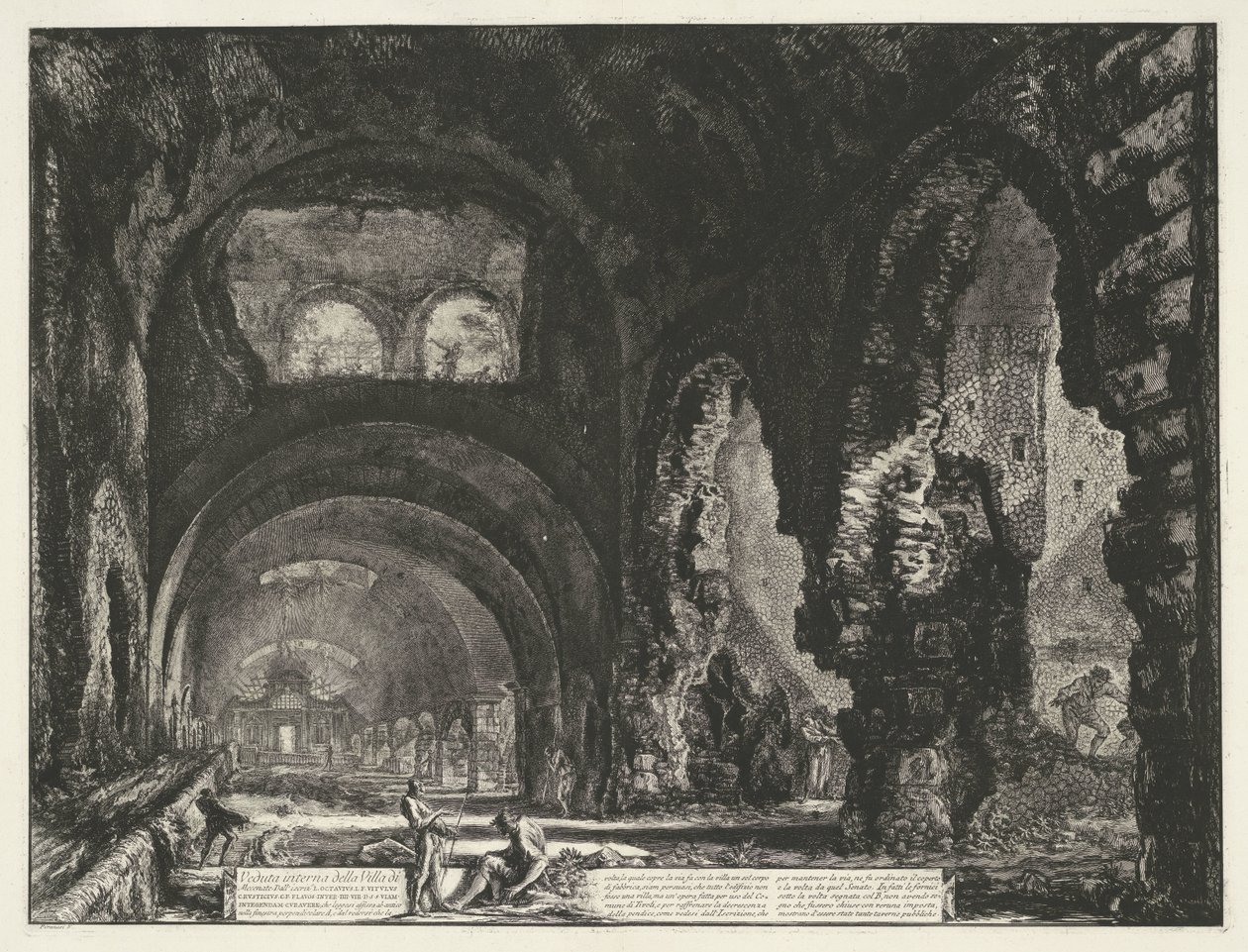 Interieur van de Tempel van Hercules Victor t og Tivoli Indvendigt billede af Villa di Mecenate (titel på objekt) Gezichten op Rom (serietitel) Udsigt over Rom designet og indgraveret af Giambattista Piranesi-arkitekten Ve (nez) iano (serietitel) af Giovanni Battista Piranesi