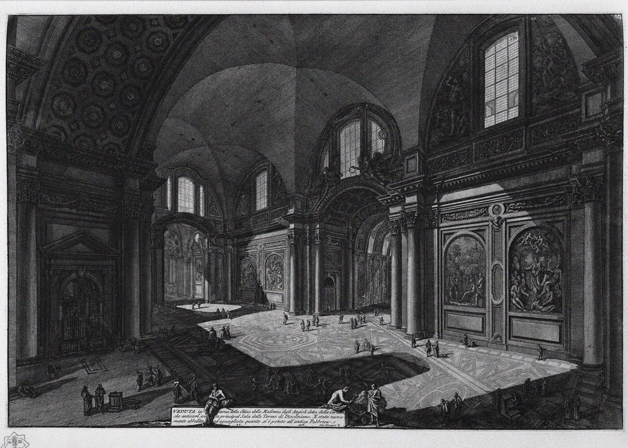 Interiør af basilikaen Santa Maria degli Angeli tidligere bade i Diocletian, mellem 1765 og 1775 af Giovanni Battista Piranesi