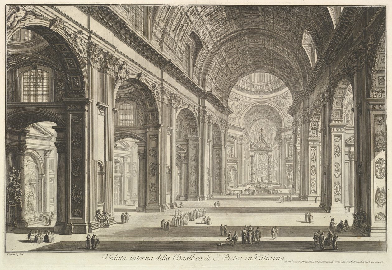 Interiørudsigt over Peterskirken i Vatikanet, fra «Vedute di Roma» (Romerske udsigter) af Giovanni Battista Piranesi