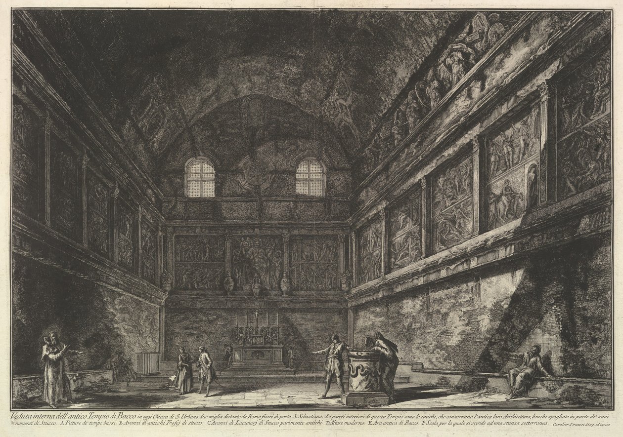 Indvendigt billede af det gamle Bacchus-tempel, nu kirken S. Urbano, to miles..., ca. 1750. af Giovanni Battista Piranesi