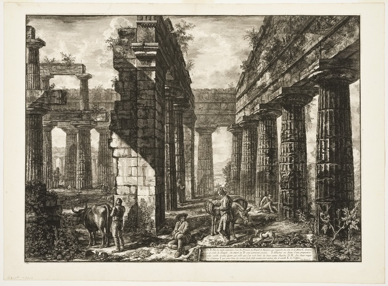 Indvendigt billede af resterne af en af pronaoi af Neptuntemplet, som vender ind i landet, fra forskellige udsigter over Paestum af Giovanni Battista Piranesi