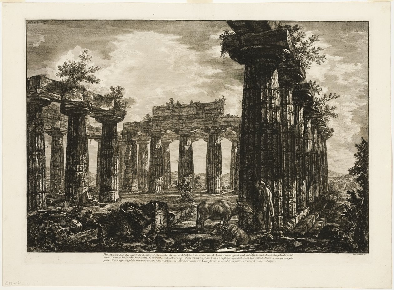 Indvendigt billede af det såkaldte College des Anfictions, fra Forskellige udsigter over Paestum af Giovanni Battista Piranesi