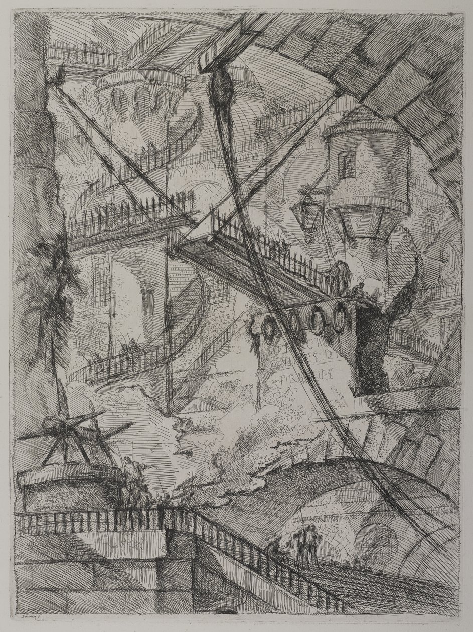 Invenzioni Capric di Carceri; Hind 7, First State of Three, ca. 1749 (radering på lagt papir) af Giovanni Battista Piranesi