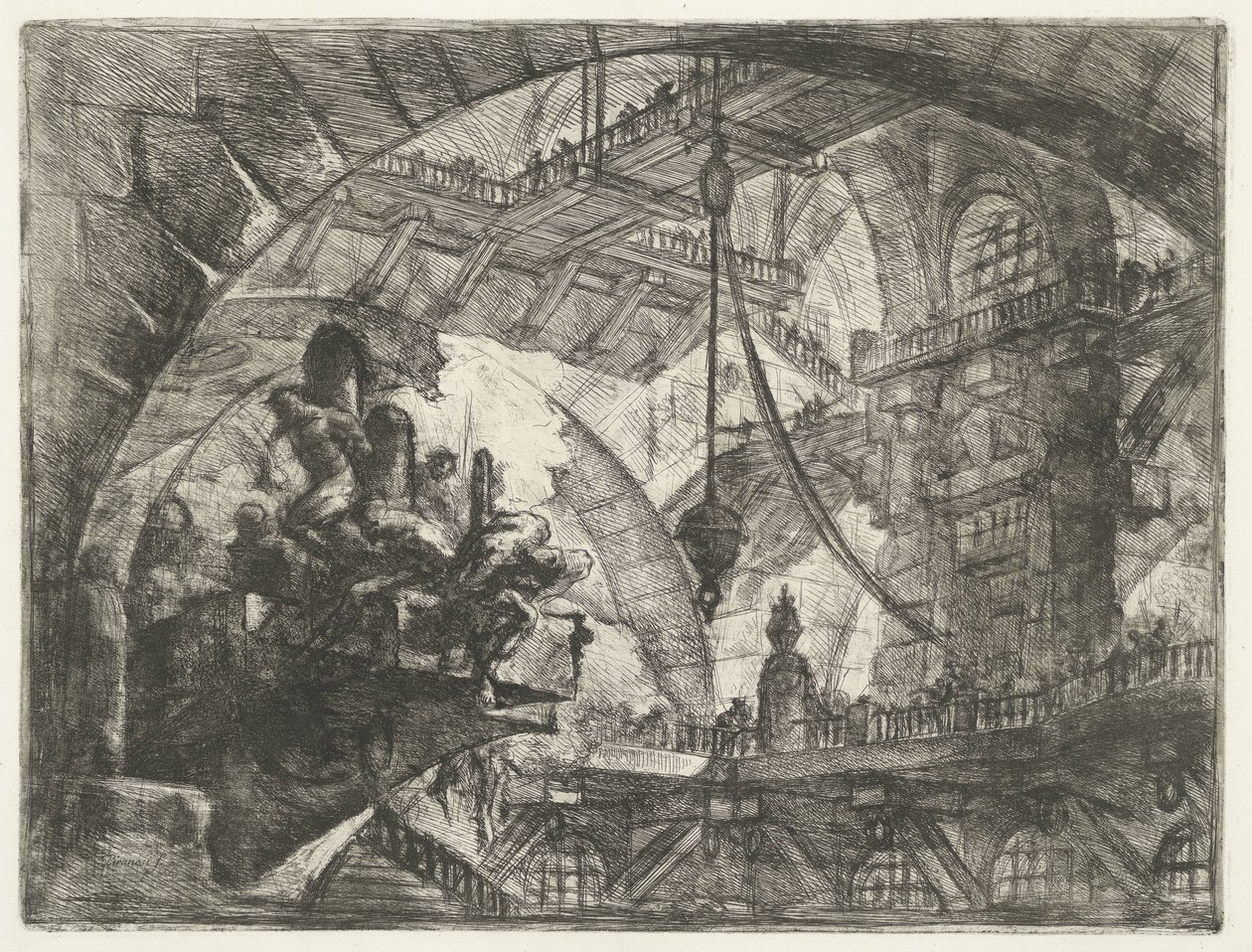 Fangehul med fanger på fremspringende platform Dungeons (serietitel) Invenzioni Capric di Carceri all Acqua Forte (serietitel) af Giovanni Battista Piranesi