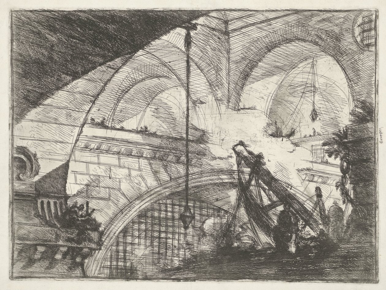 Fangehul med løfteinstallation Bue med skalpynt Dungeons (serietitel) Invenzioni Capric di Carceri all Acqua Forte (serietitel) af Giovanni Battista Piranesi